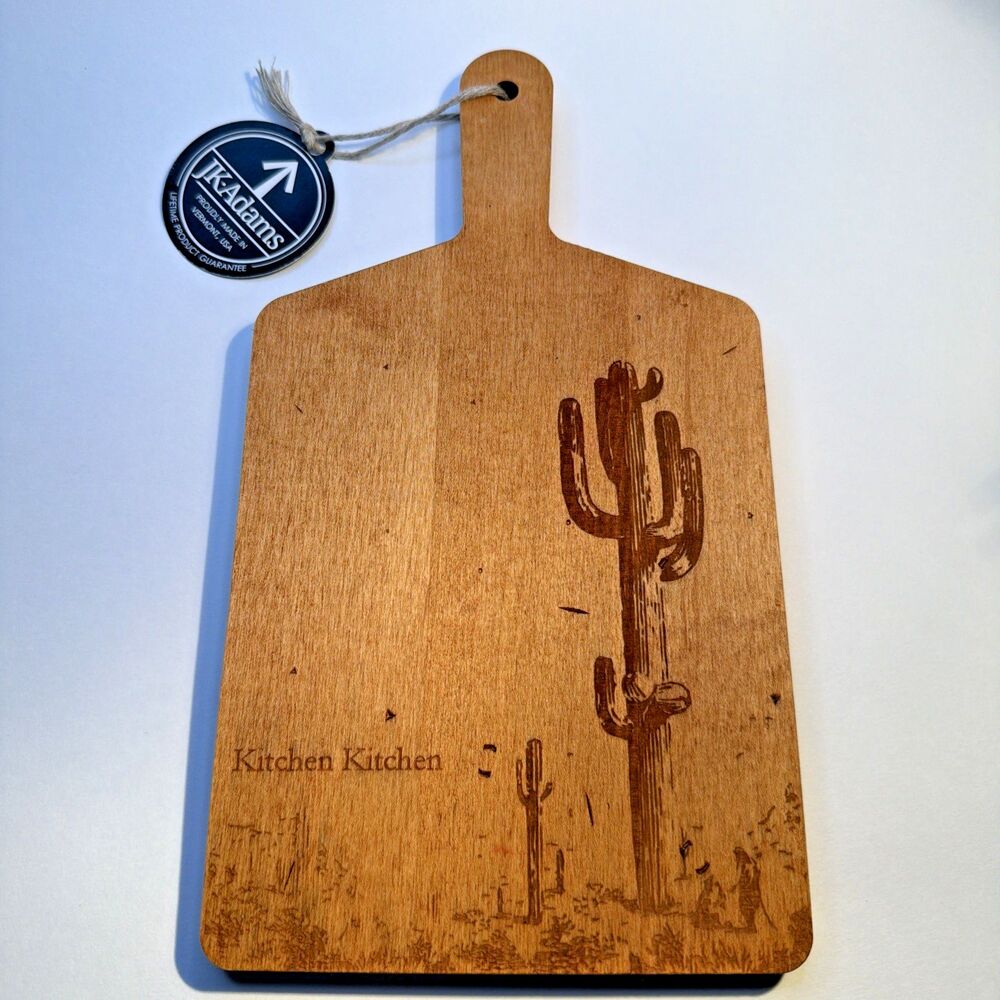 JK Adams Wooden Cutting Board Charcuterie Paddle Laser Engraved Cactus CA Custom